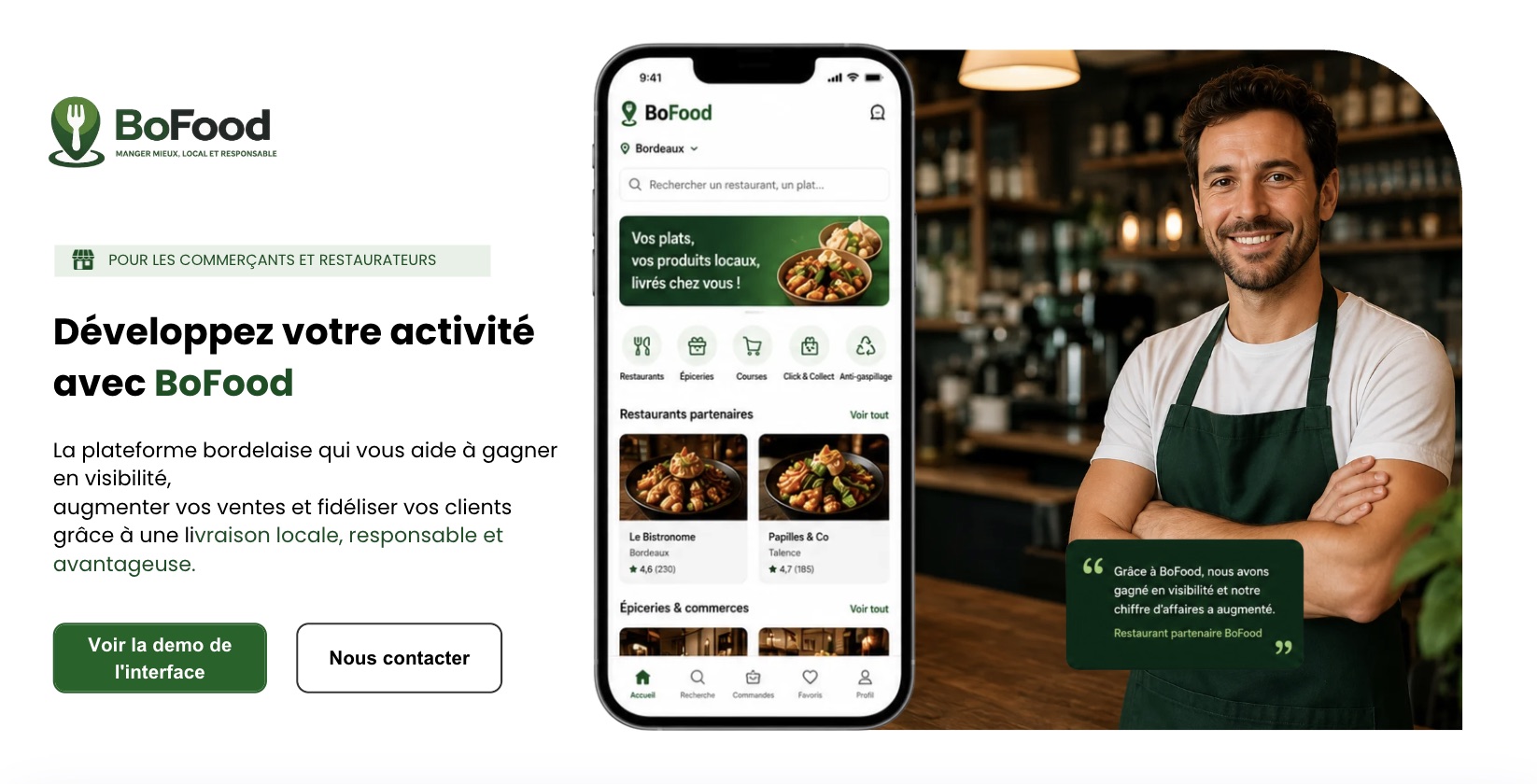 Mockup Bofood pour commerçants et restaurateurs